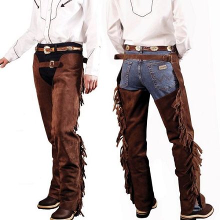Chaps western pull-up piele intoarsă - L, negru
