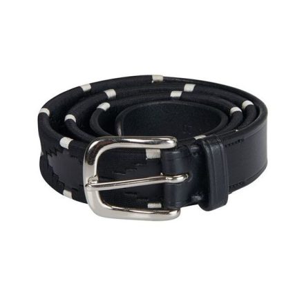 Curea de piele cu broderie alb-negru